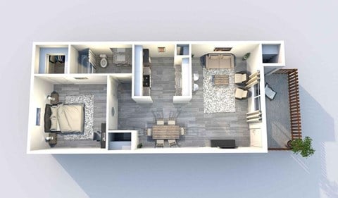 Floor plan for 1 bed, 1 bath, 642 sqft